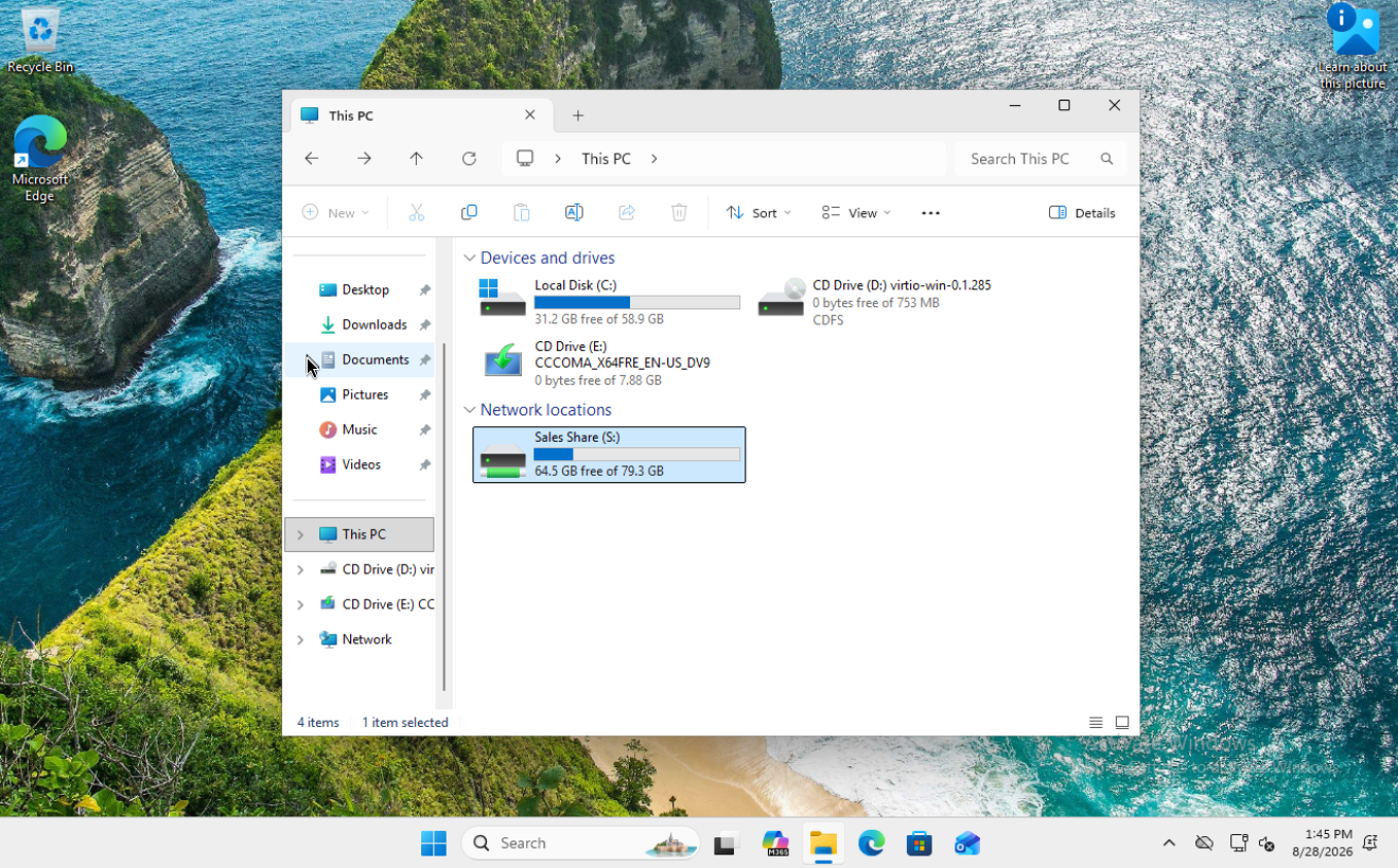 This PC on the Windows 11 client showing Sales Share mapped to the S drive under Network locations